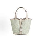 HERMES Picotin Lock 14 Silver buckle vegetable basket bucket bag handbag 14 Women\'s style grey, white and green